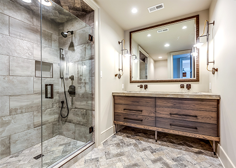 Remodeled bathroom shower and vanity